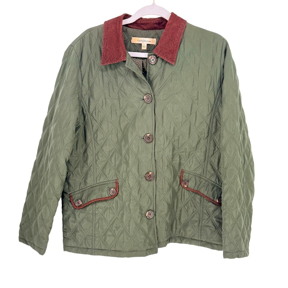 Womens Quilted Corduroy Trim Barn Jacket Equestrian Chore Size L English Country